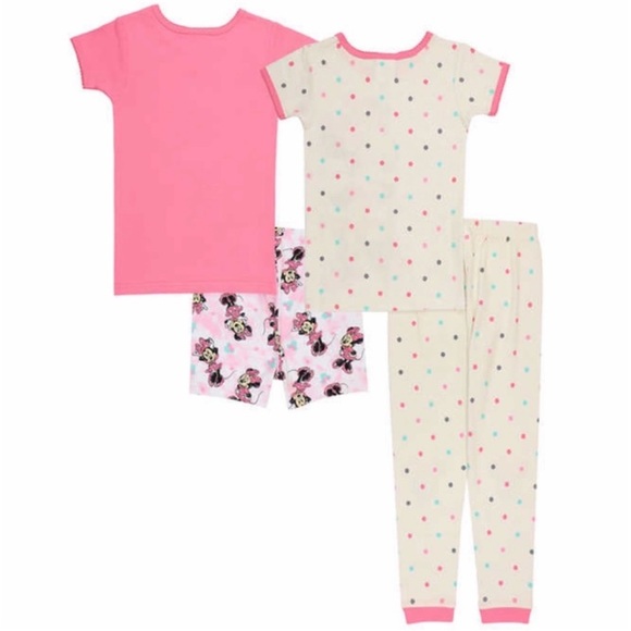 Disney Minnie Kids Youth Girls 4-piece Cotton Pajama Set PINK/WHITE - Picture 2 of 6